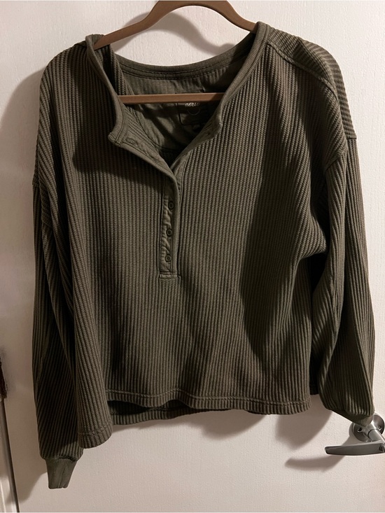 aerie Tops - Aerie Oversized Dark Green Henley Long Sleeve